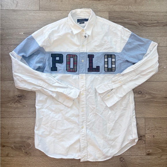 Ralph Lauren Men's White and Blue Colorblock Shirt - Picture 1 of 6